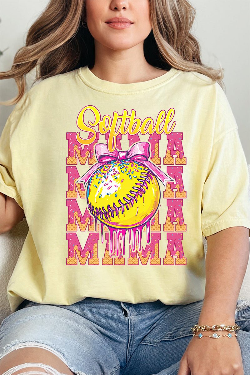 Drippy Stacked Softball Mama Comfort Colors Adult Ring - Spun Cotton Tee - Wholesale Accessory Market