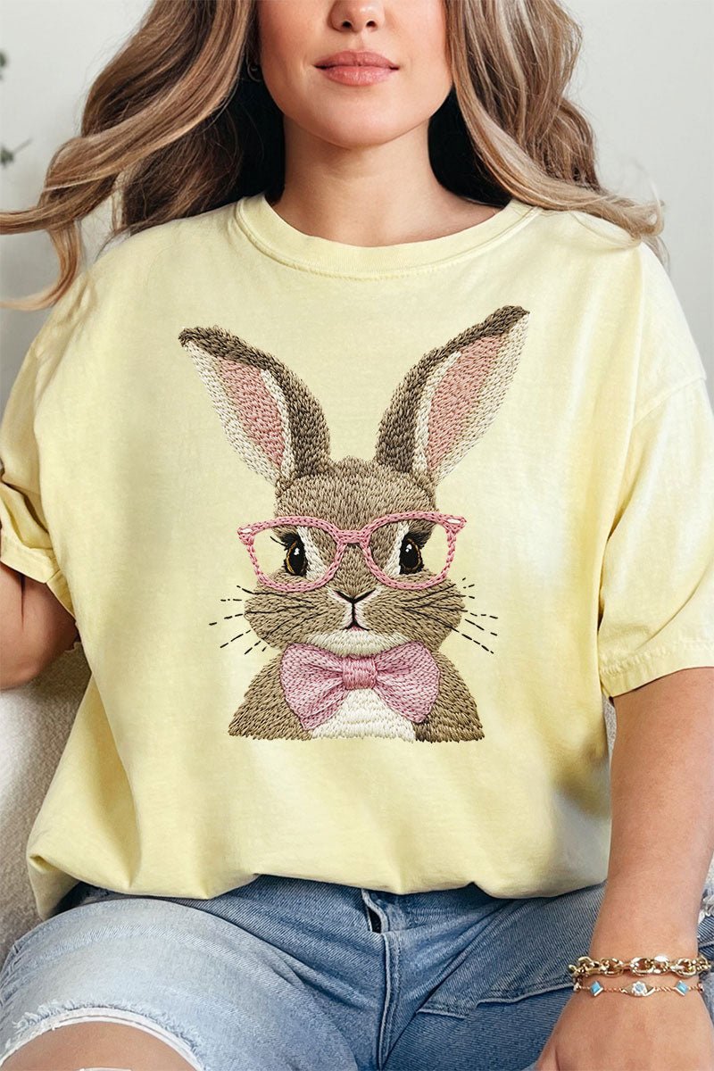 Faux Embroidery Easter Bunny Comfort Colors Adult Ring - Spun Cotton Tee - Wholesale Accessory Market