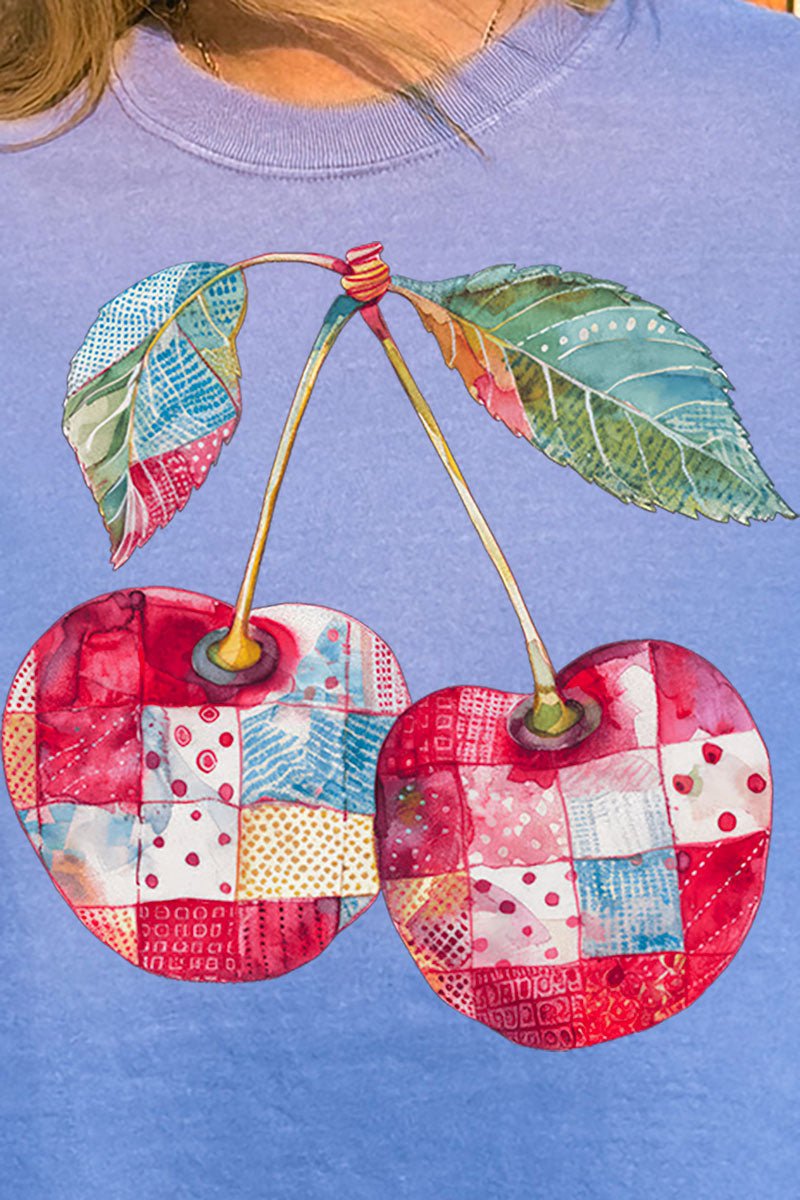 Faux Patchwork Cherries Comfort Colors Adult Ring - Spun Cotton Tee - Wholesale Accessory Market