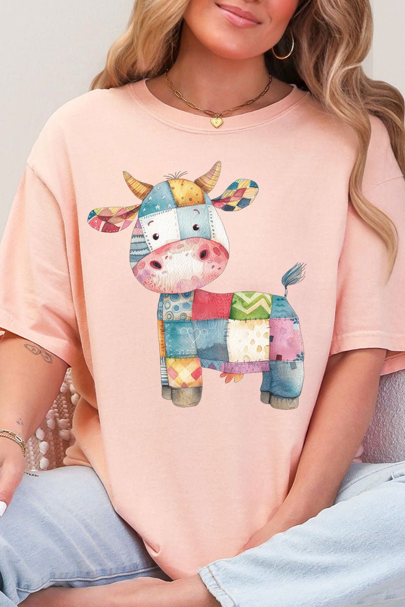 Faux Patchwork Cow Comfort Colors Adult Ring - Spun Cotton Tee - Wholesale Accessory Market