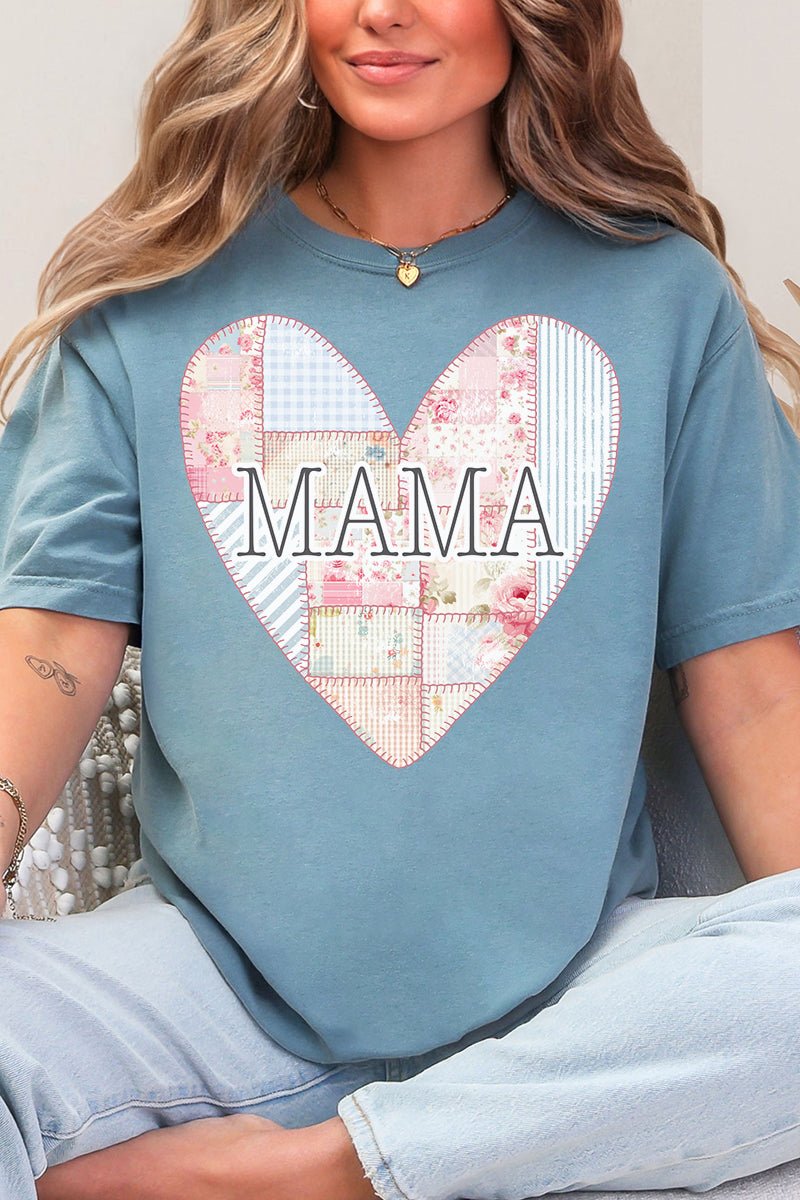 Faux Patchwork Quilt Mama Heart Comfort Colors Adult Ring - Spun Cotton Tee - Wholesale Accessory Market