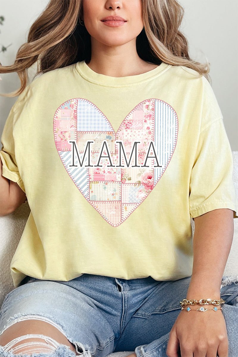 Faux Patchwork Quilt Mama Heart Comfort Colors Adult Ring - Spun Cotton Tee - Wholesale Accessory Market