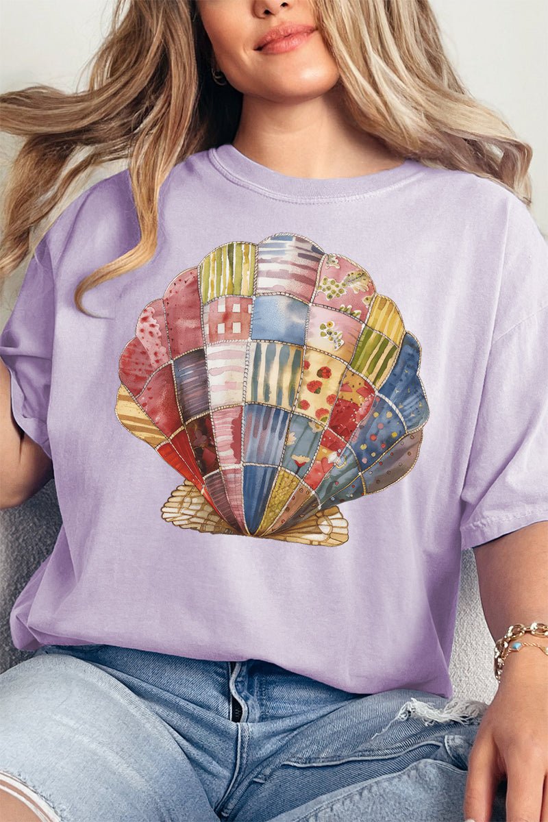 Faux Patchwork Seashell Comfort Colors Adult Ring - Spun Cotton Tee - Wholesale Accessory Market