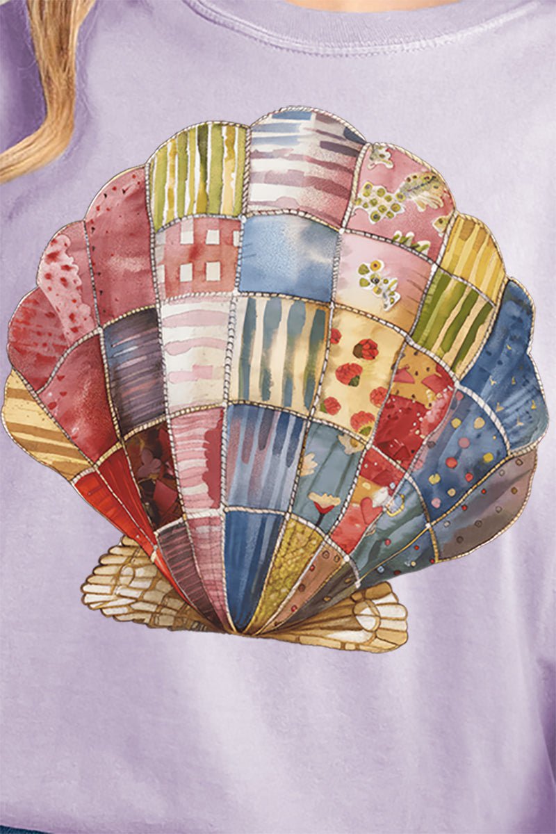 Faux Patchwork Seashell Comfort Colors Adult Ring - Spun Cotton Tee - Wholesale Accessory Market