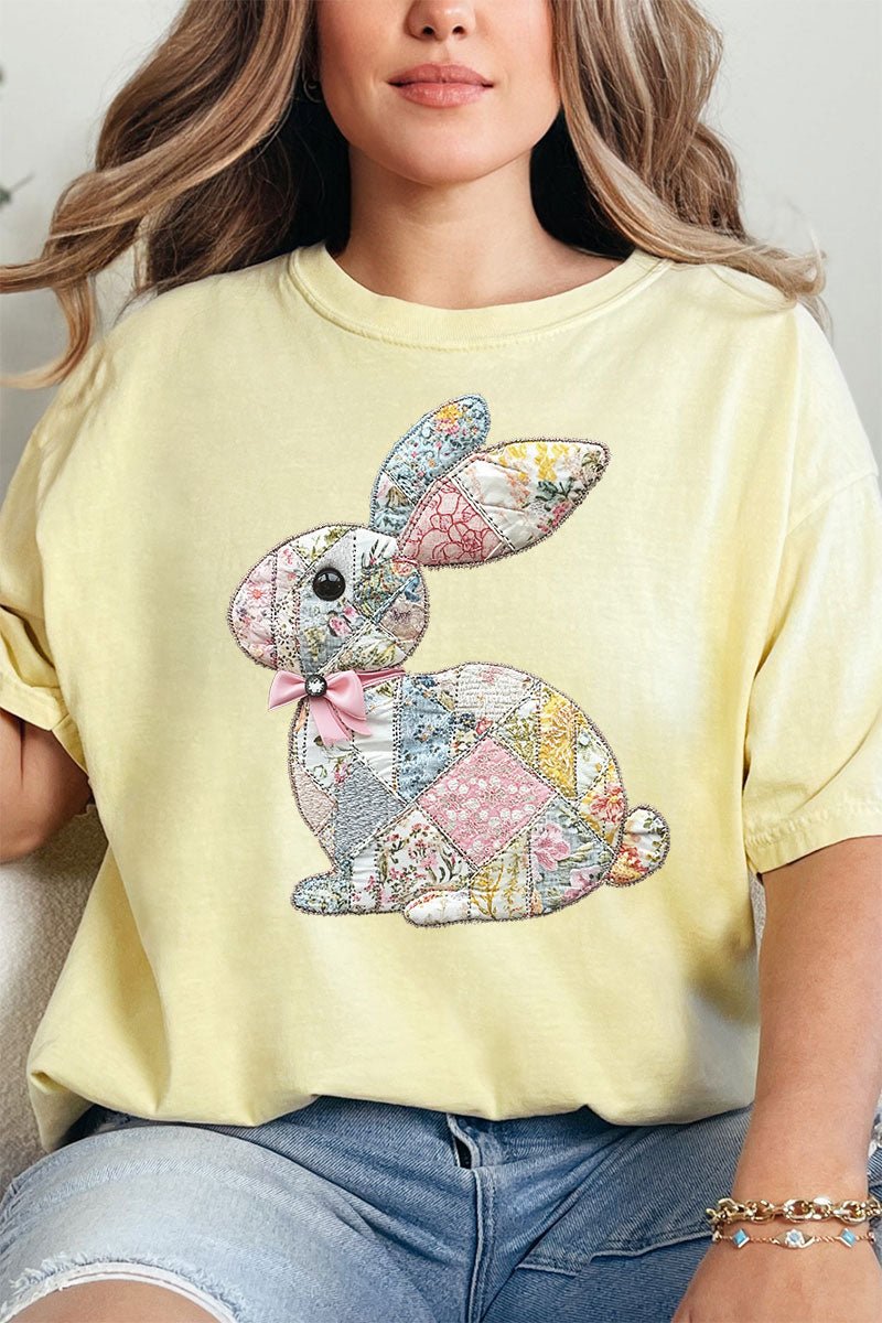 Faux Quilted Bunny Comfort Colors Adult Ring - Spun Cotton Tee - Wholesale Accessory Market