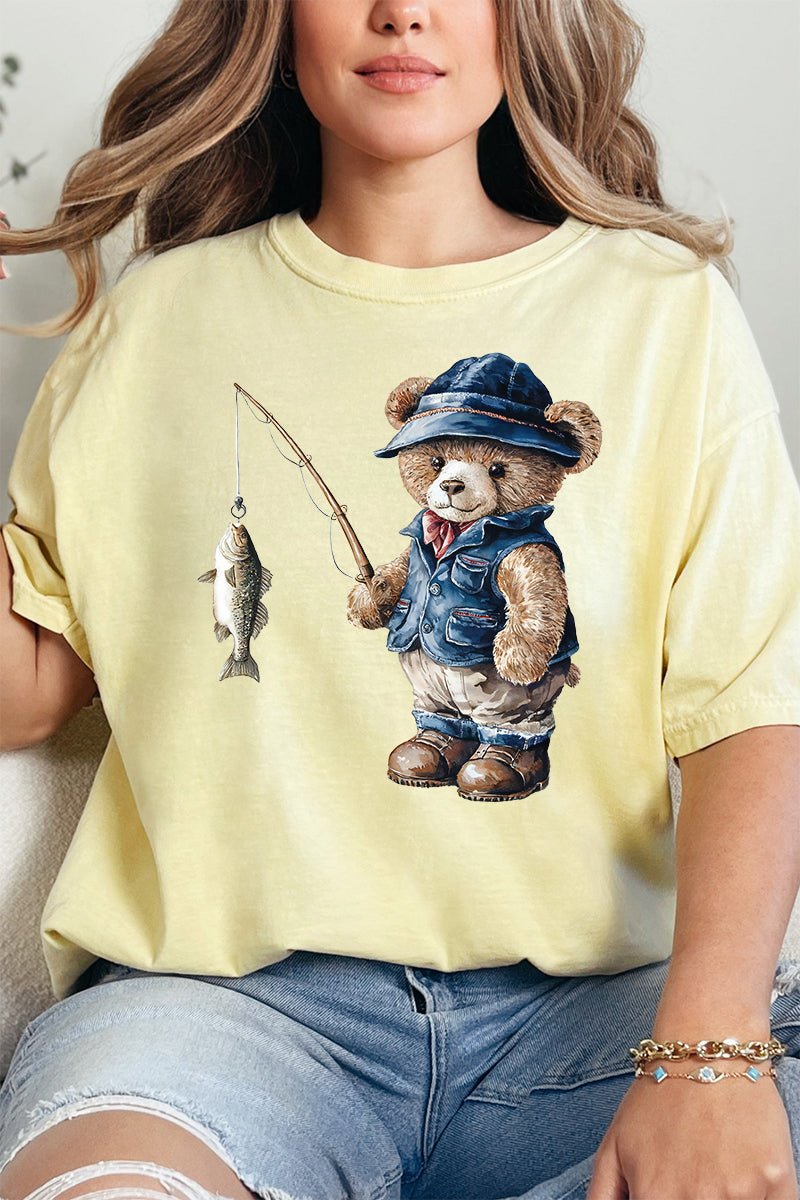 Fishing Beary Good Comfort Colors Adult Ring - Spun Cotton Tee - Wholesale Accessory Market