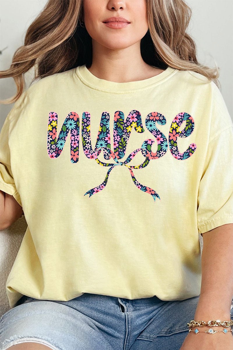 Floral Coquette Nurse Comfort Colors Adult Ring - Spun Cotton Tee - Wholesale Accessory Market