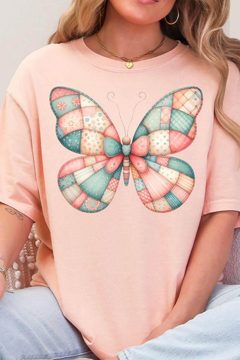 Patchwork Butterfly Comfort Colors Adult Ring - Spun Cotton Tee - Wholesale Accessory Market