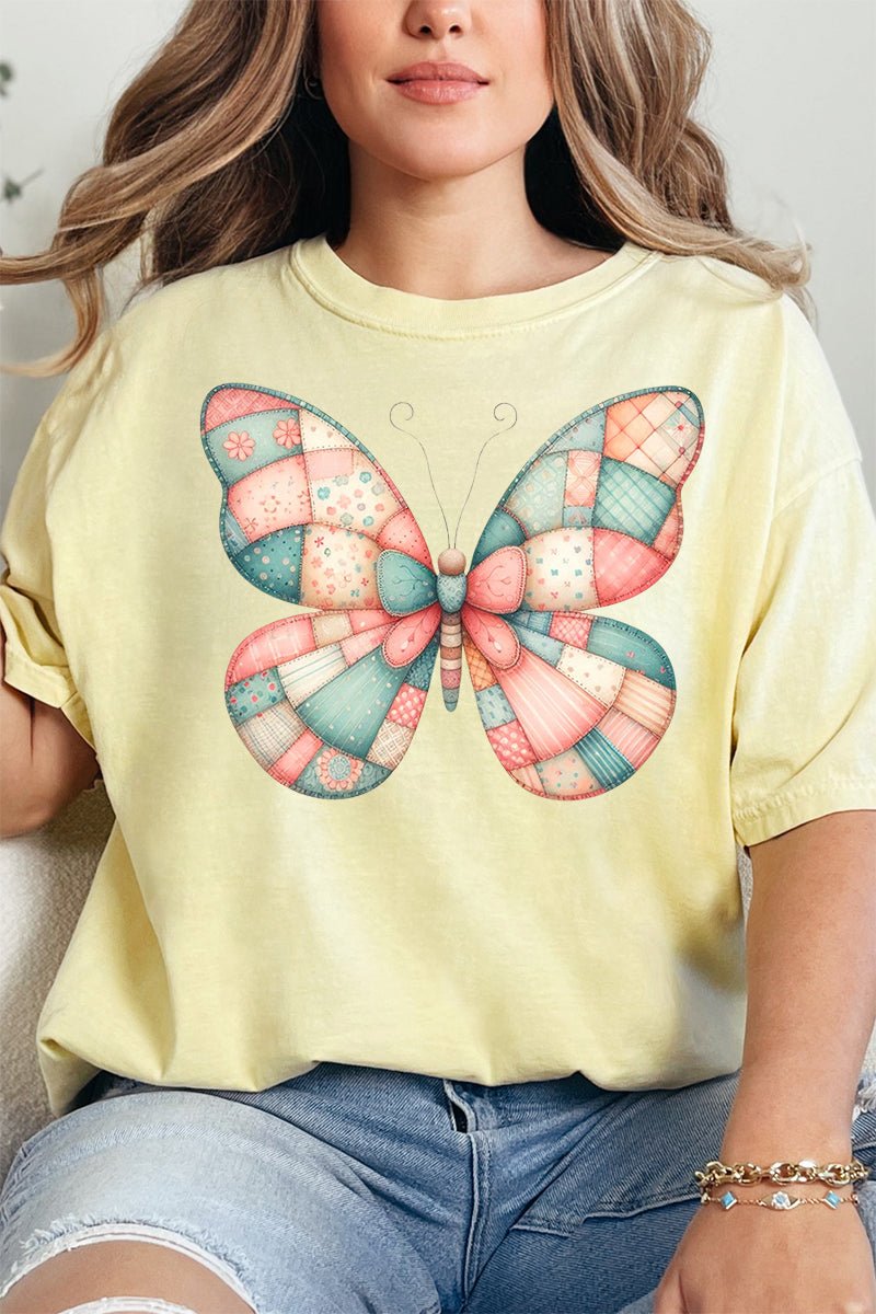 Patchwork Butterfly Comfort Colors Adult Ring - Spun Cotton Tee - Wholesale Accessory Market