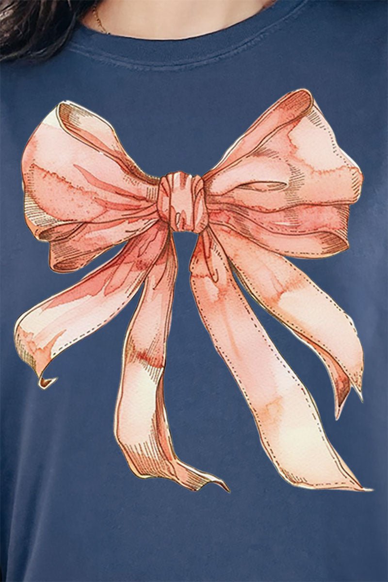 Peach Watercolor Bow Comfort Colors Adult Ring - Spun Cotton Tee - Wholesale Accessory Market