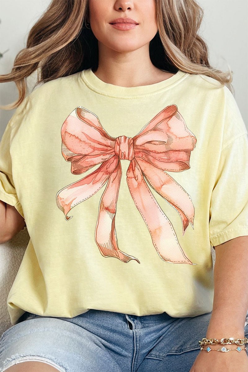Peach Watercolor Bow Comfort Colors Adult Ring - Spun Cotton Tee - Wholesale Accessory Market