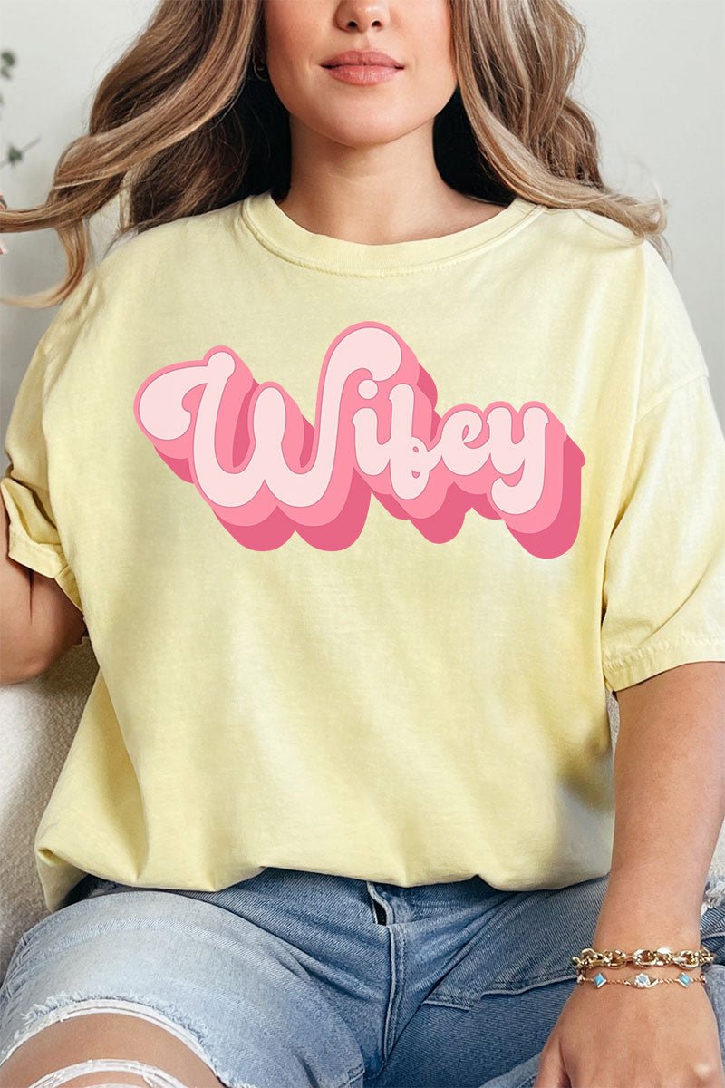 Pink Retro Wifey Comfort Colors Adult Ring - Spun Cotton Tee - Wholesale Accessory Market