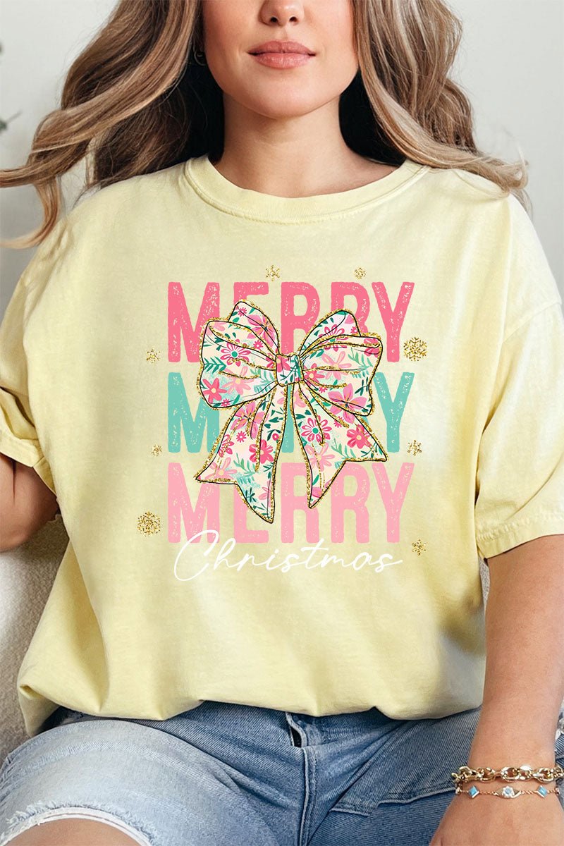 Preppy Blossom Merry Christmas Comfort Colors Adult Ring - Spun Cotton Tee - Wholesale Accessory Market