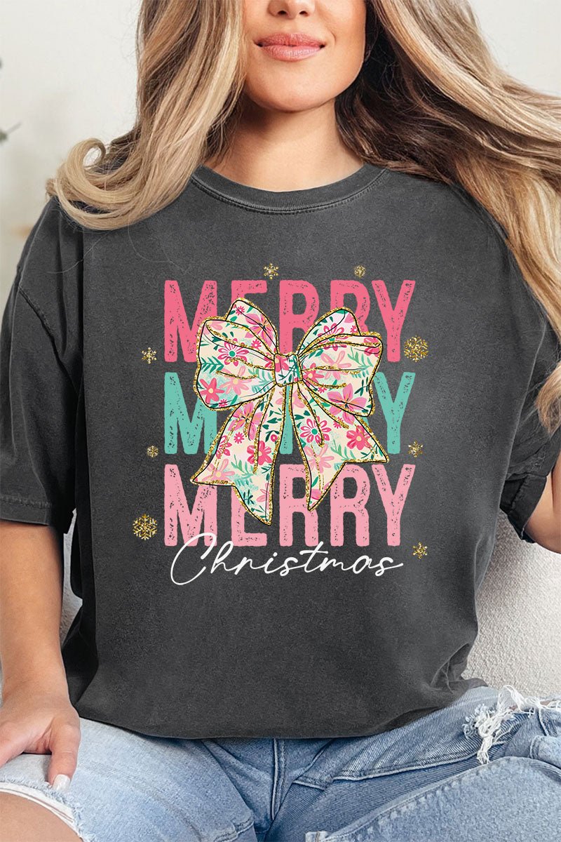 Preppy Blossom Merry Christmas Comfort Colors Adult Ring - Spun Cotton Tee - Wholesale Accessory Market