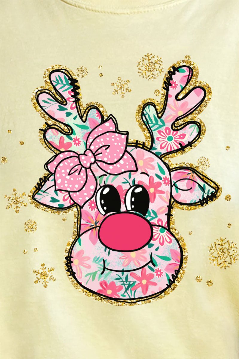 Preppy Blossom Reindeer Comfort Colors Adult Ring - Spun Cotton Tee - Wholesale Accessory Market