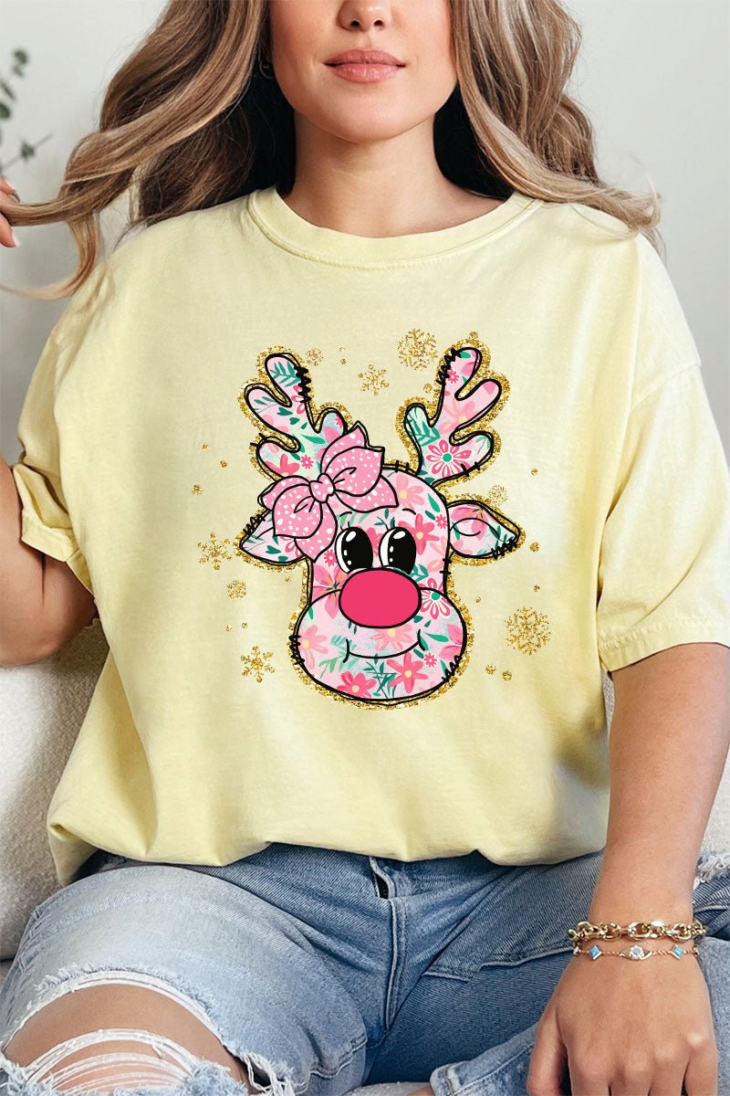 Preppy Blossom Reindeer Comfort Colors Adult Ring - Spun Cotton Tee - Wholesale Accessory Market