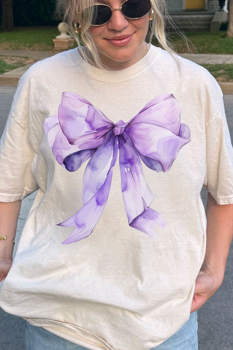 Purple Watercolor Bow Comfort Colors Adult Ring - Spun Cotton Tee - Wholesale Accessory Market