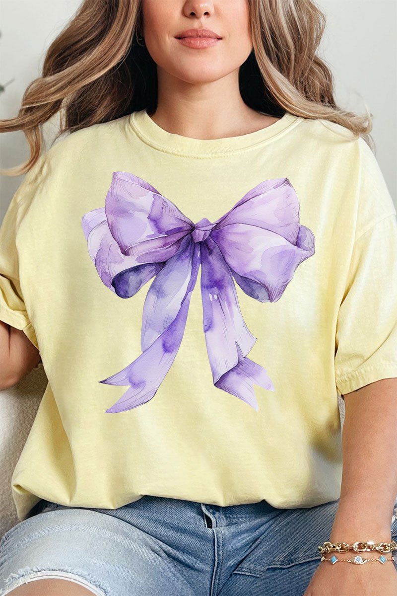 Purple Watercolor Bow Comfort Colors Adult Ring - Spun Cotton Tee - Wholesale Accessory Market