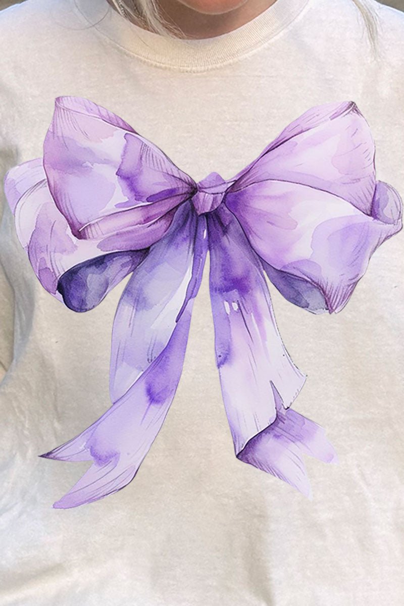 Purple Watercolor Bow Comfort Colors Adult Ring - Spun Cotton Tee - Wholesale Accessory Market