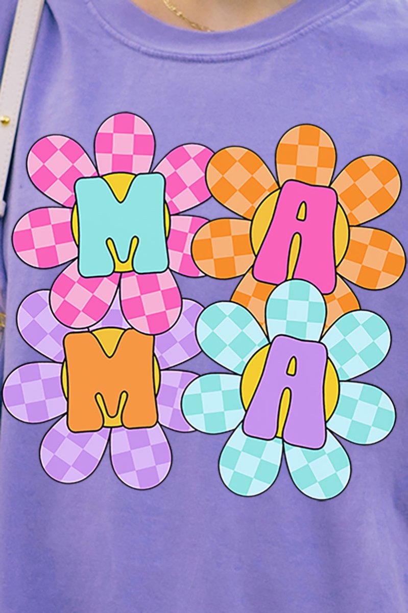 Retro Floral Checkered Mama Comfort Colors Adult Ring - Spun Cotton Tee - Wholesale Accessory Market