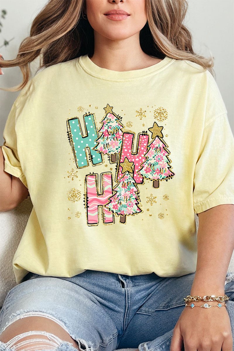 Sparkle Ho Ho Ho Preppy Blossom Comfort Colors Adult Ring - Spun Cotton Tee - Wholesale Accessory Market