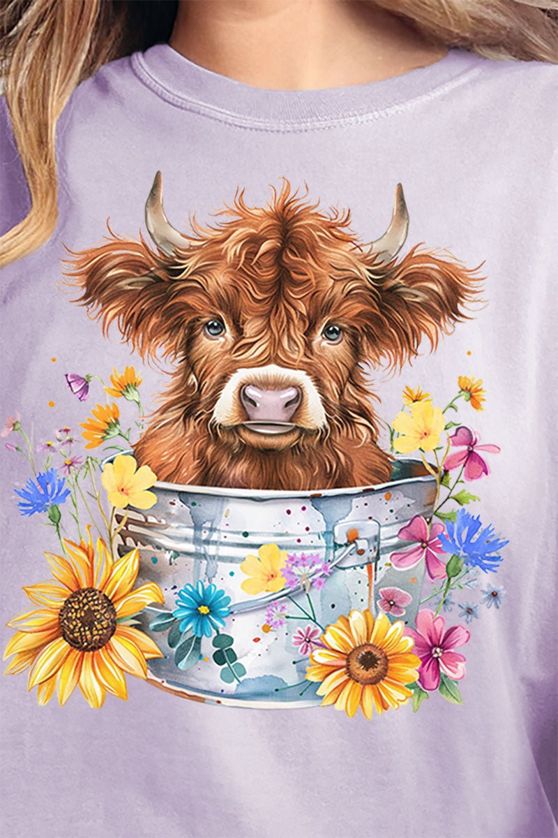 Springtime Highland Cow Comfort Colors Adult Ring - Spun Cotton Tee - Wholesale Accessory Market