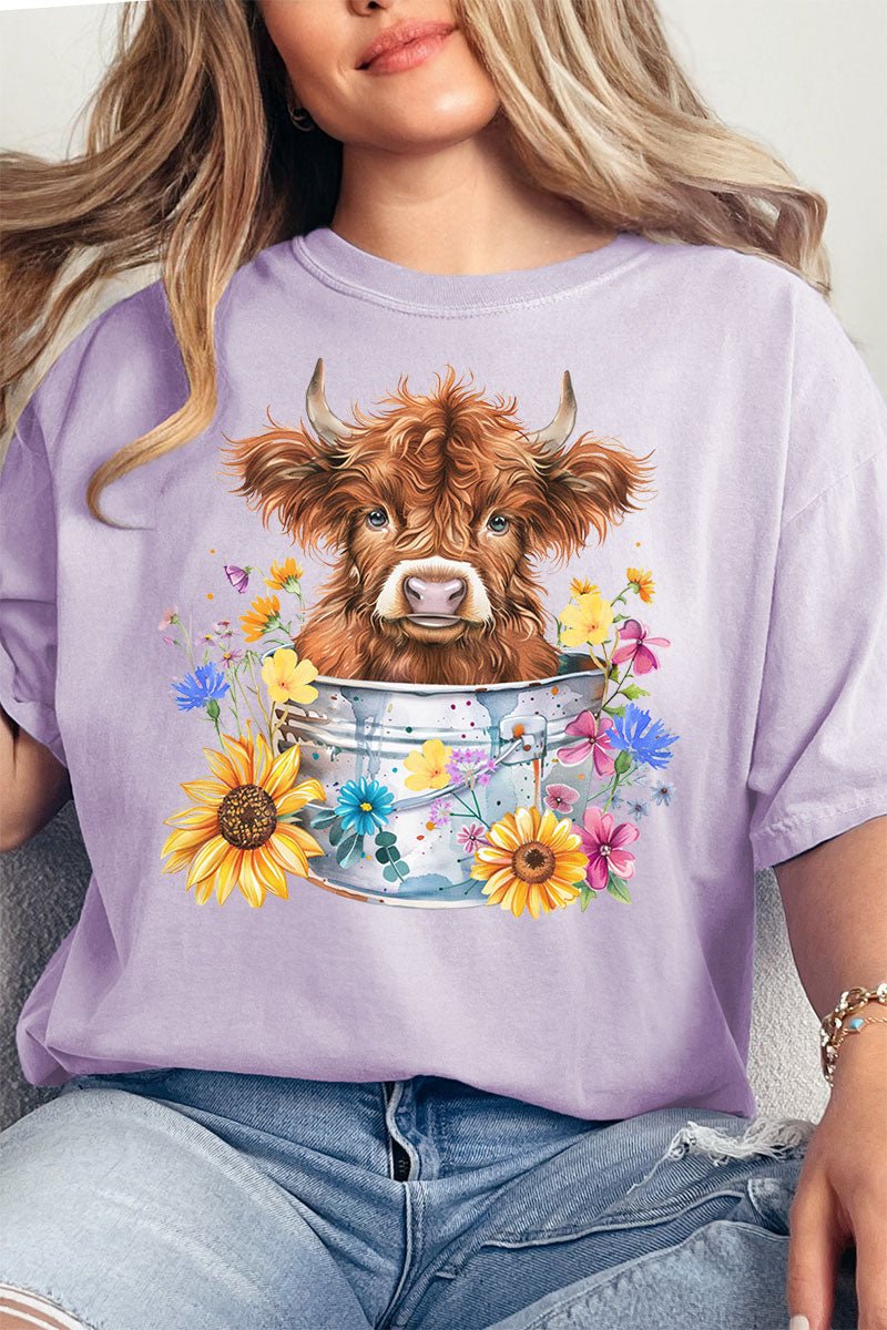 Springtime Highland Cow Comfort Colors Adult Ring - Spun Cotton Tee - Wholesale Accessory Market