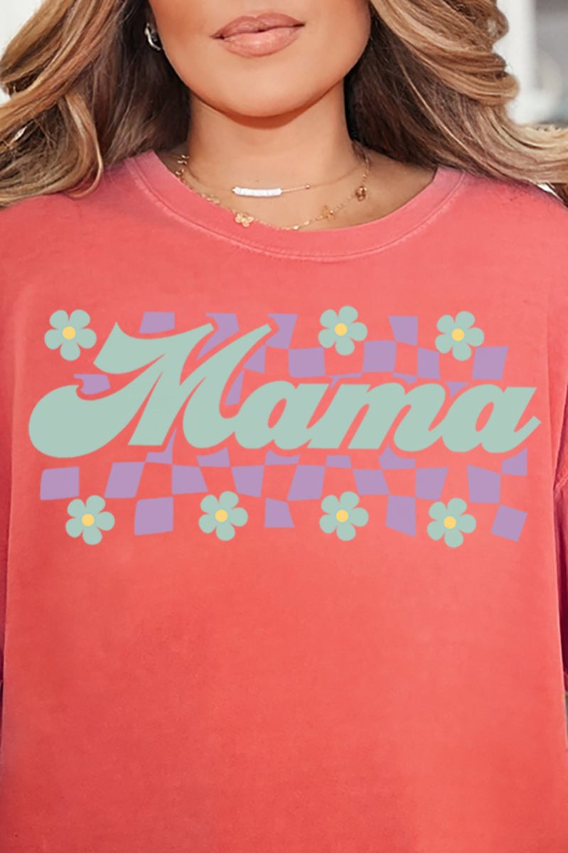 Teal Checkered Daisy Mama Comfort Colors Adult Ring - Spun Cotton Tee - Wholesale Accessory Market