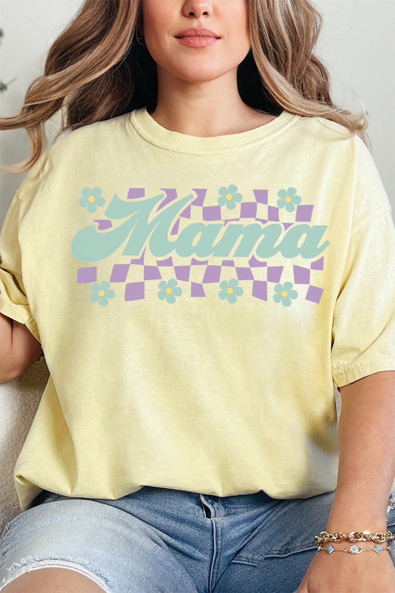 Teal Checkered Daisy Mama Comfort Colors Adult Ring - Spun Cotton Tee - Wholesale Accessory Market