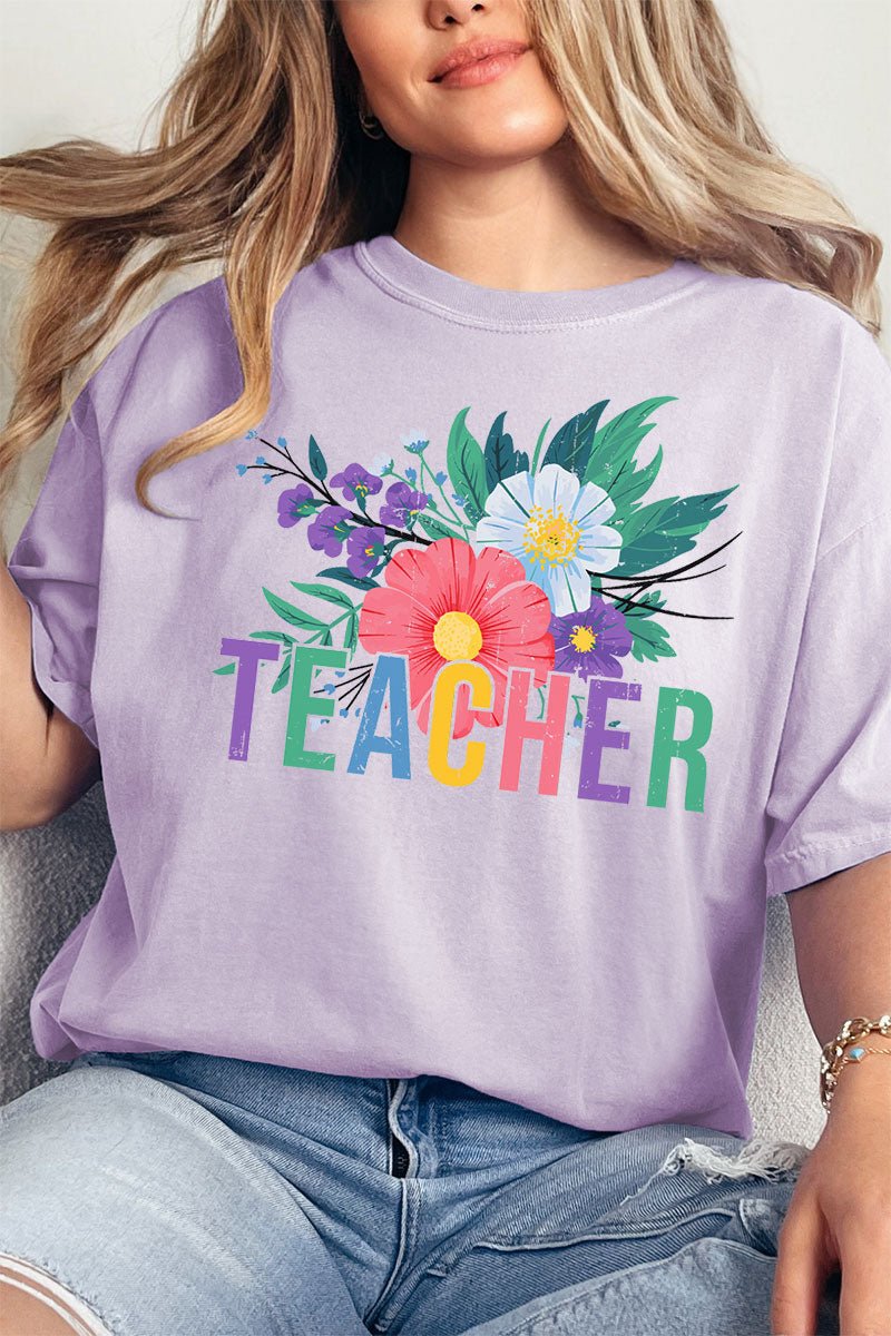 Vibrant Floral Teacher Comfort Colors Adult Ring - Spun Cotton Tee - Wholesale Accessory Market