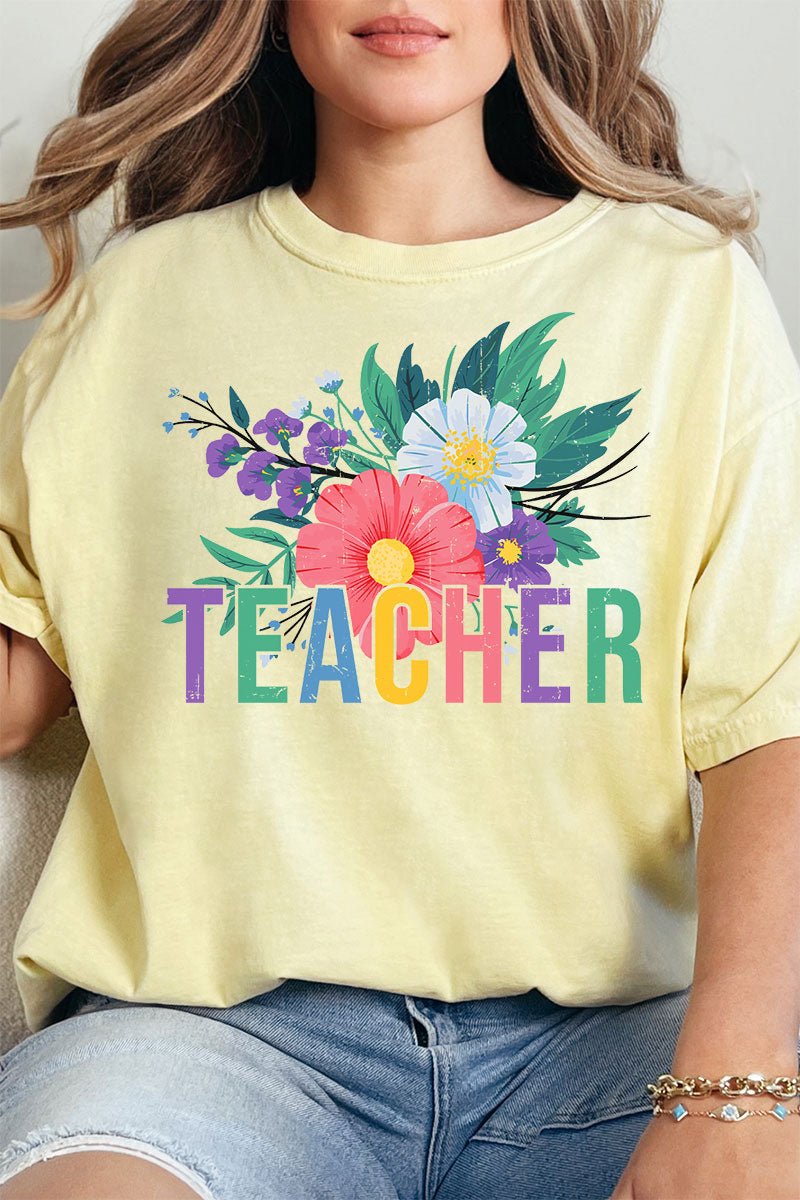 Vibrant Floral Teacher Comfort Colors Adult Ring - Spun Cotton Tee - Wholesale Accessory Market