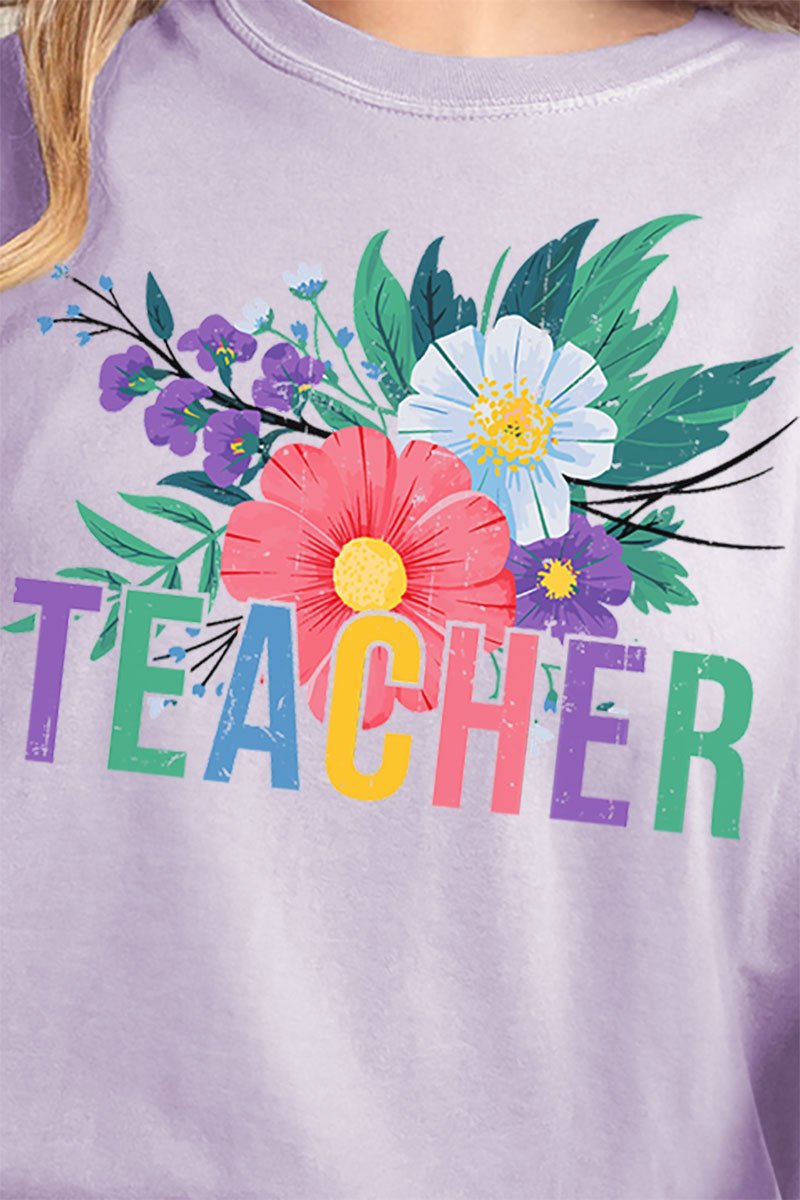 Vibrant Floral Teacher Comfort Colors Adult Ring - Spun Cotton Tee - Wholesale Accessory Market
