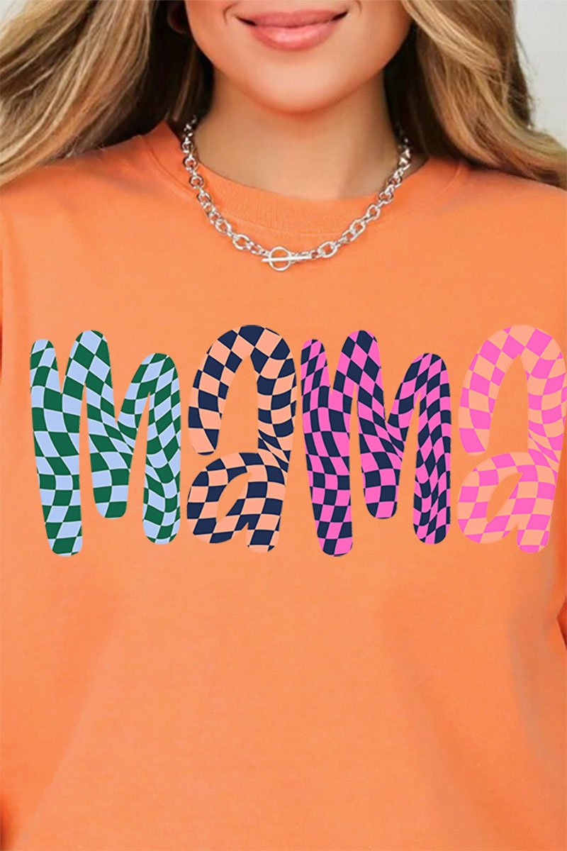 Wavy Checkered Mama Comfort Colors Adult Ring - Spun Cotton Tee - Wholesale Accessory Market