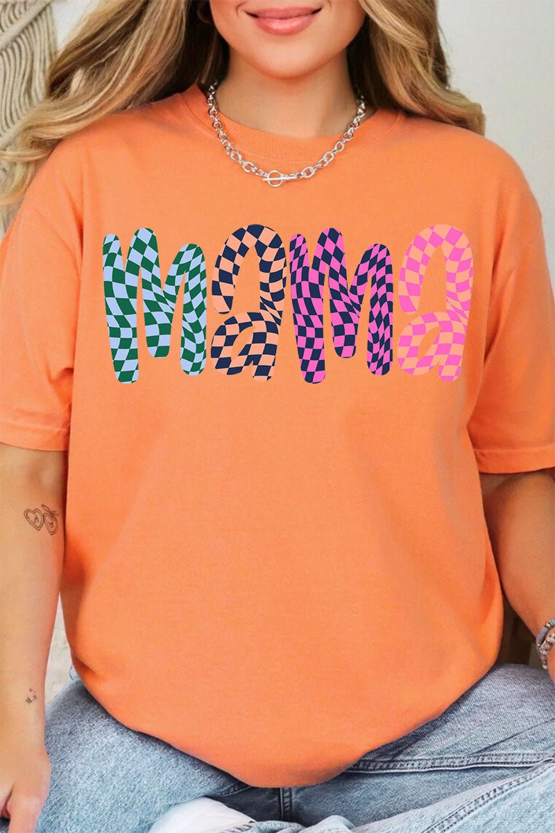 Wavy Checkered Mama Comfort Colors Adult Ring - Spun Cotton Tee - Wholesale Accessory Market