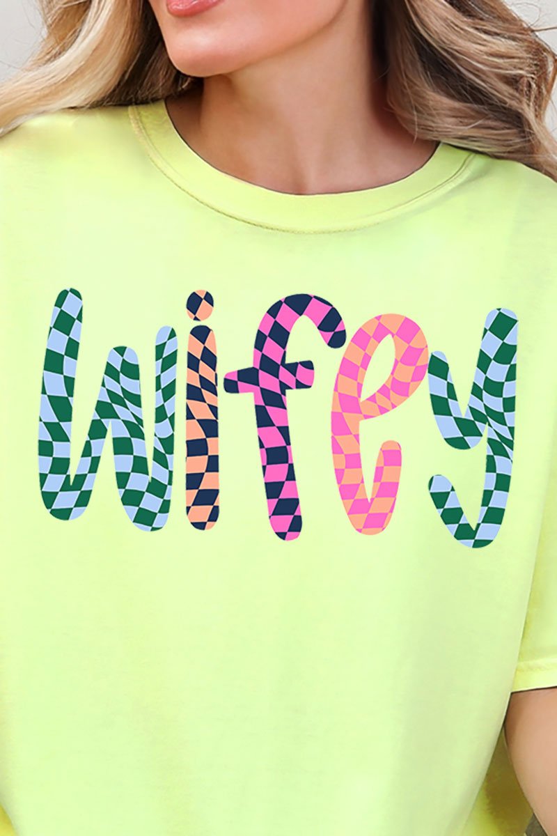 Wavy Checkered Wifey Comfort Colors Adult Ring - Spun Cotton Tee - Wholesale Accessory Market