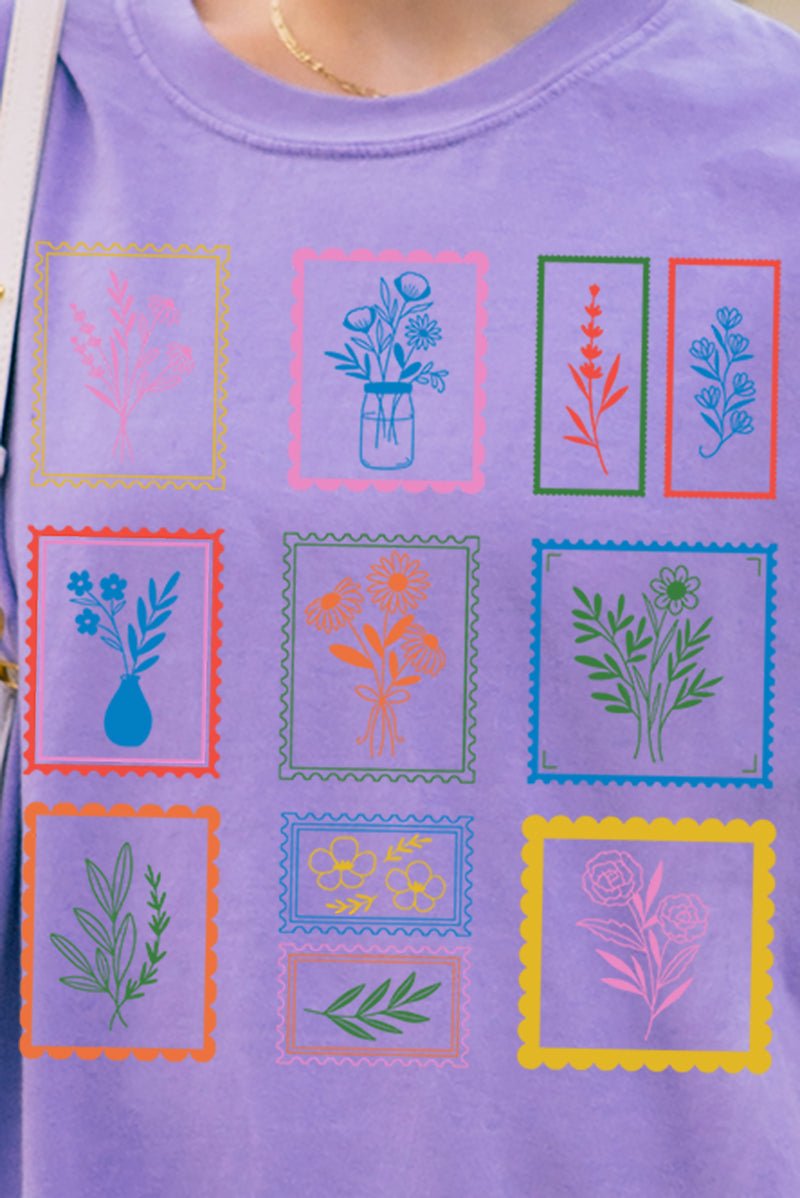 Whimsical Floral Stamps Comfort Colors Adult Ring - Spun Cotton Tee - Wholesale Accessory Market