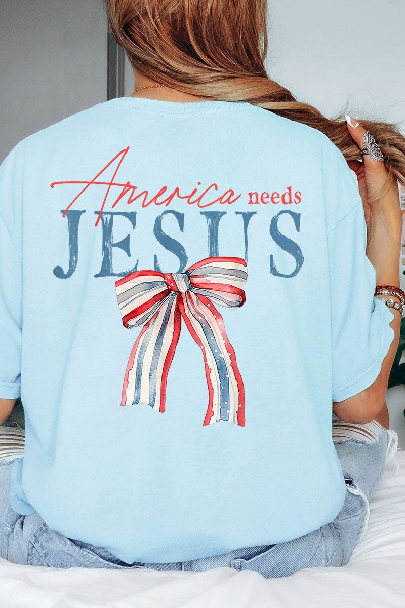 America Needs Jesus Front & Back Comfort Colors Adult Ring - Spun Cotton Tee - Wholesale Accessory Market