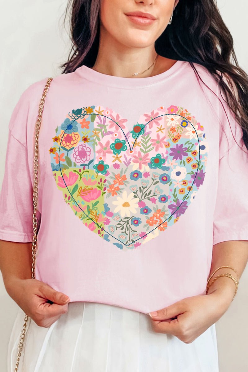 Boho Floral Heart Comfort Colors Adult Ring - Spun Cotton Tee - Wholesale Accessory Market