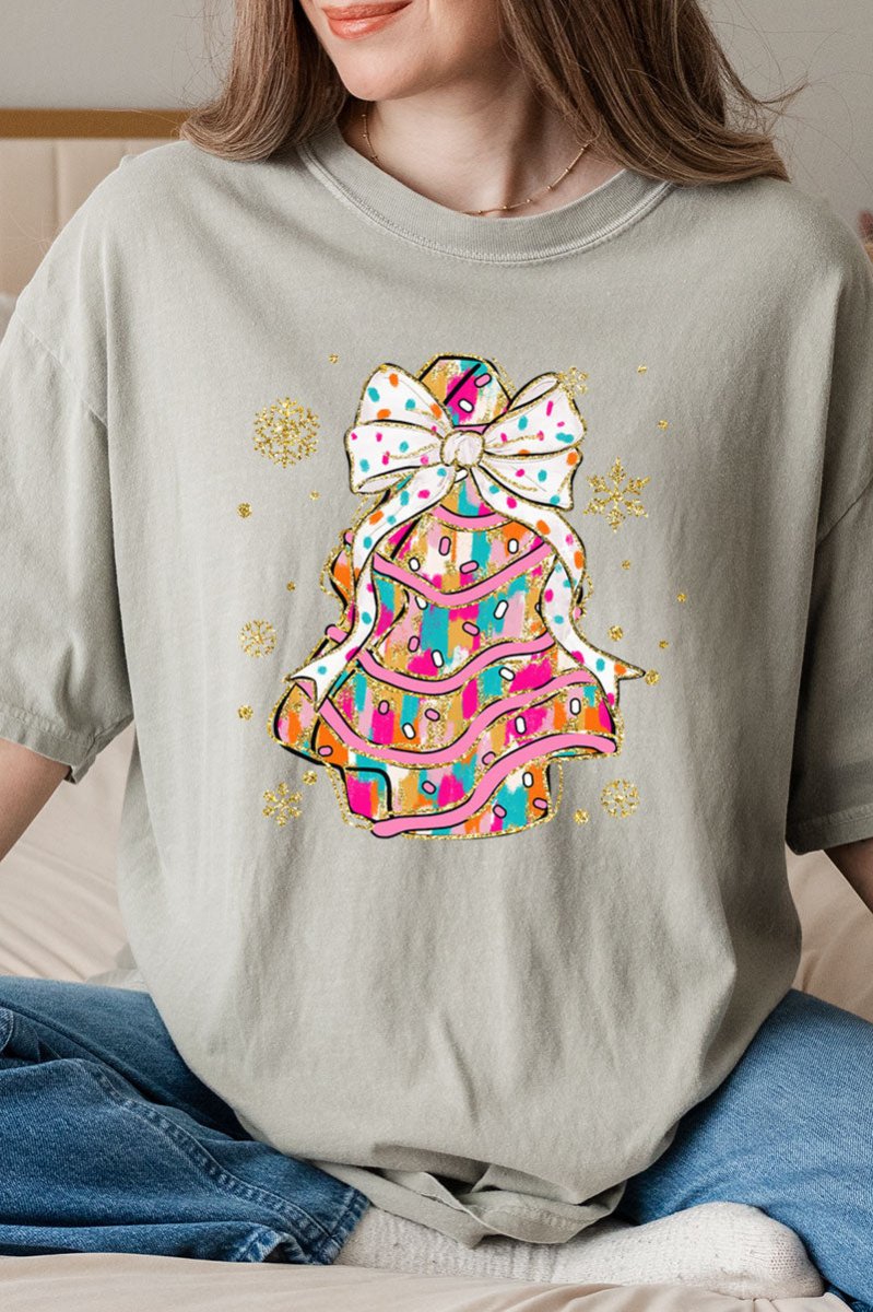 Brushed Colorful Christmas Tree Cake Comfort Colors Adult Ring - Spun Cotton Tee - Wholesale Accessory Market