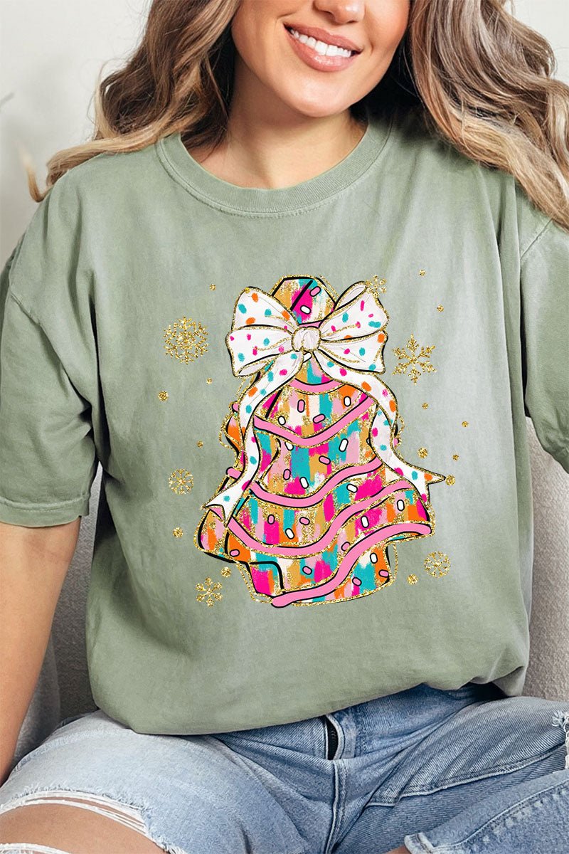 Brushed Colorful Christmas Tree Cake Comfort Colors Adult Ring - Spun Cotton Tee - Wholesale Accessory Market