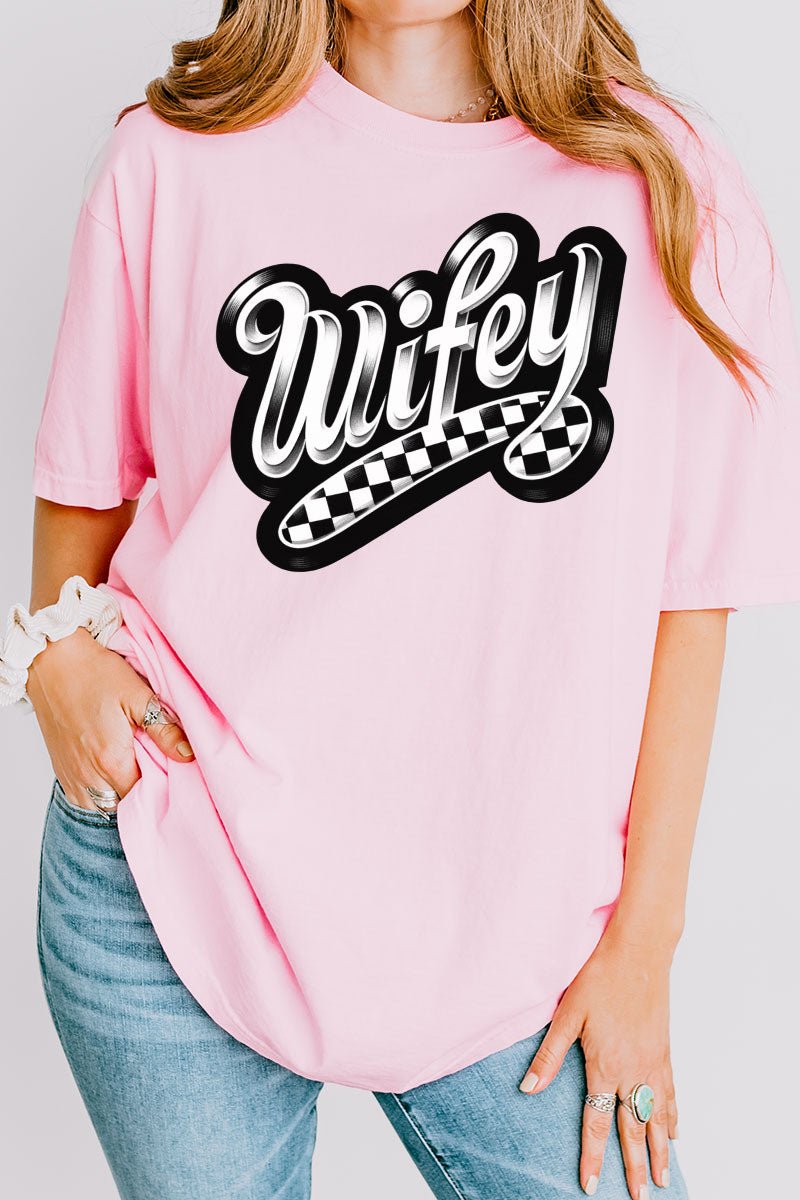 Bubble Checkered Wifey Comfort Colors Adult Ring - Spun Cotton Tee - Wholesale Accessory Market