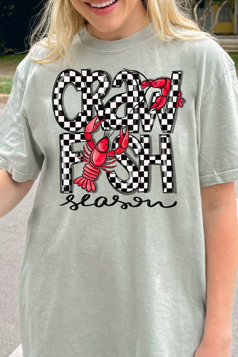 Checkered Crawfish Season Comfort Colors Adult Ring - Spun Cotton Tee - Wholesale Accessory Market