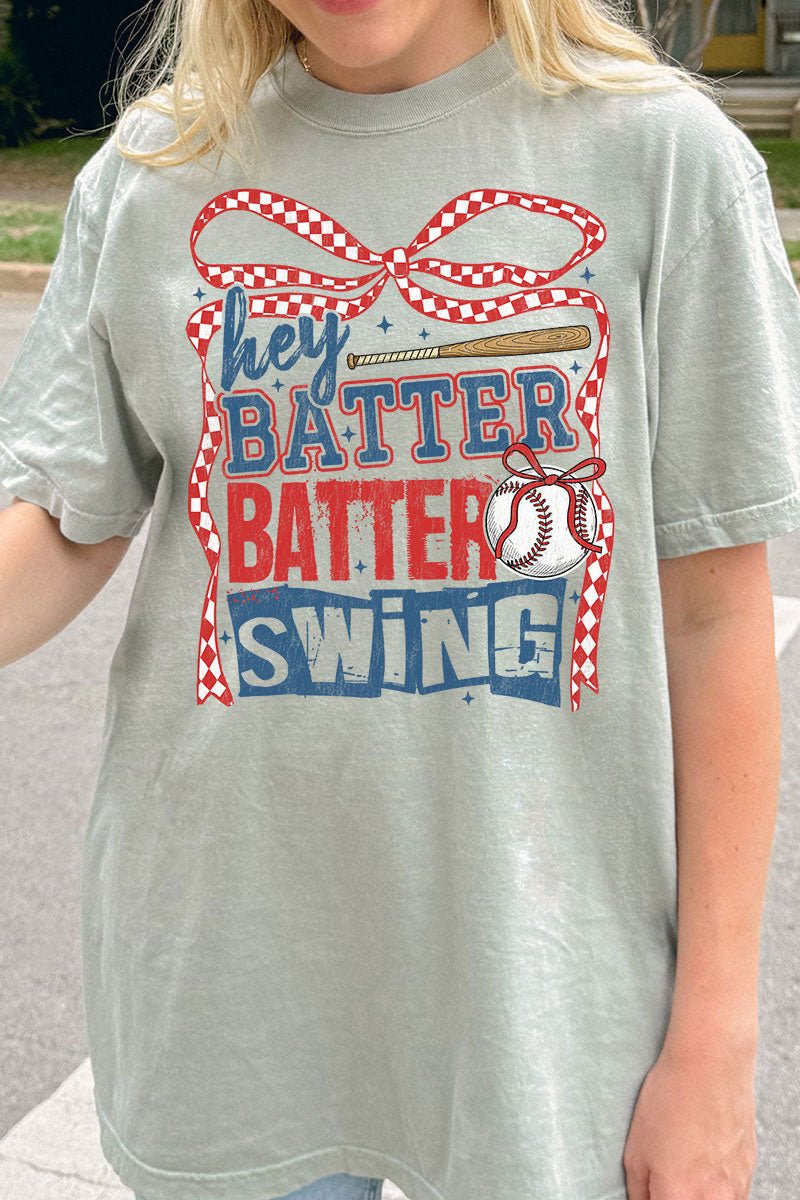 Checkered Hey Batter Batter Comfort Colors Adult Ring - Spun Cotton Tee - Wholesale Accessory Market