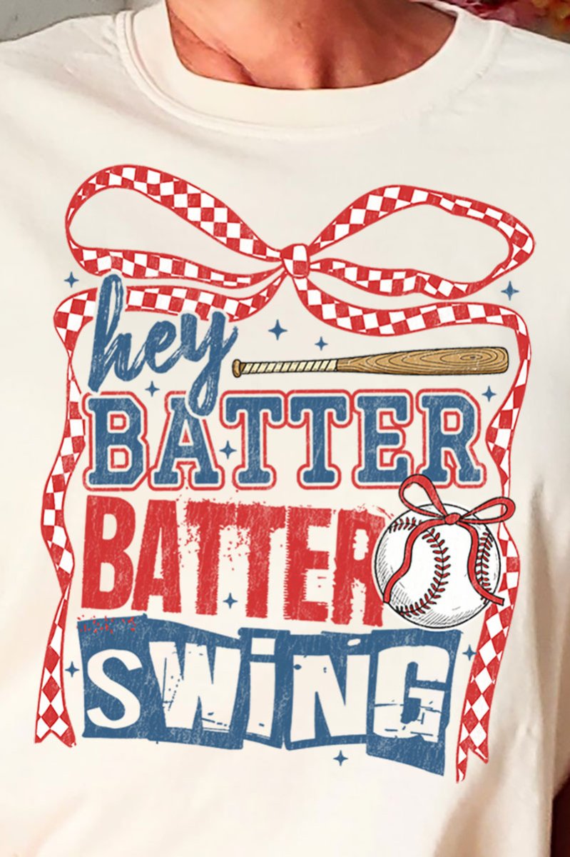 Checkered Hey Batter Batter Comfort Colors Adult Ring - Spun Cotton Tee - Wholesale Accessory Market