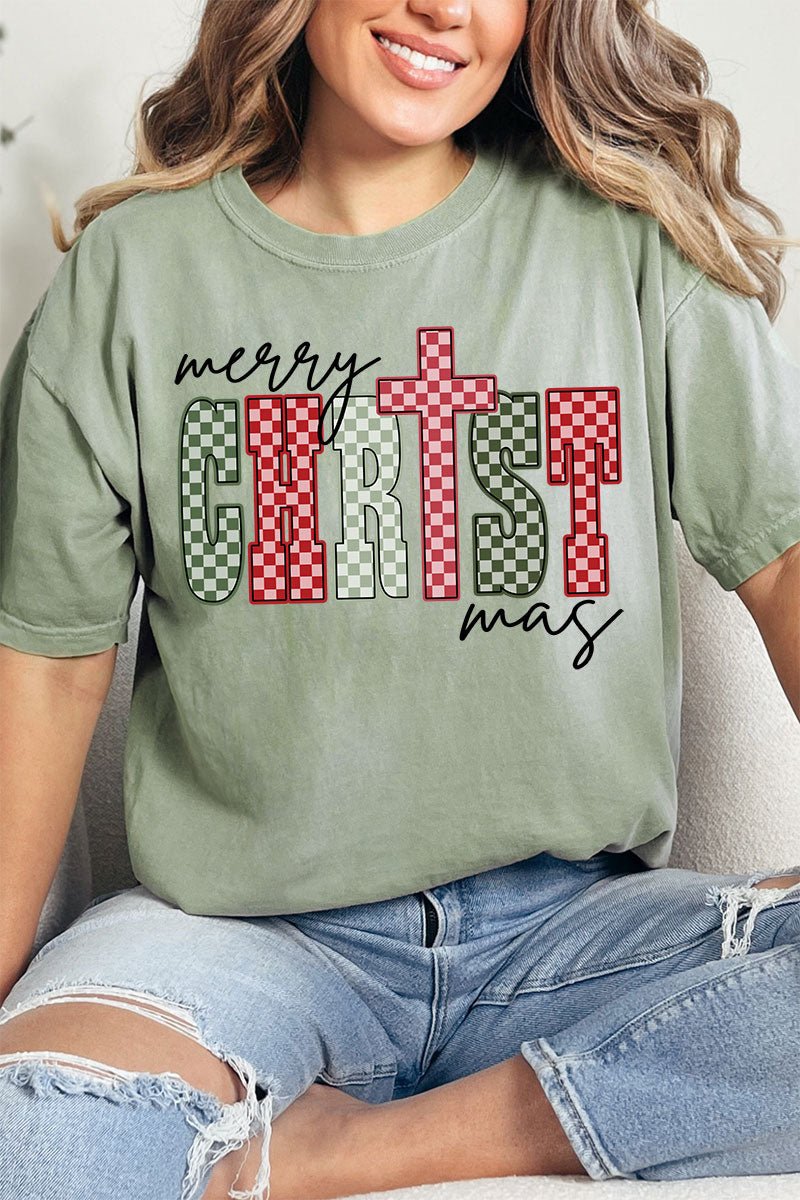 Checkered Merry CHRISTmas Comfort Colors Adult Ring - Spun Cotton Tee - Wholesale Accessory Market