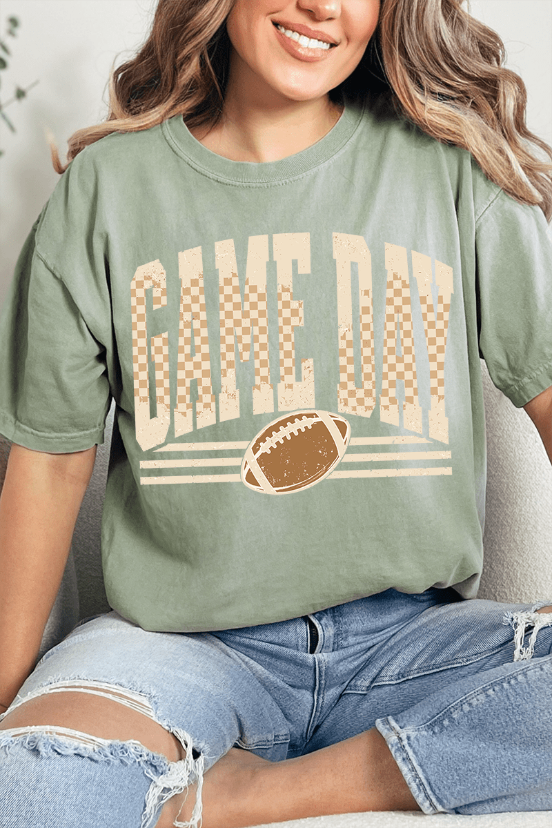 Checkered Taupe Game Day Comfort Colors Adult Ring-Spun Cotton Tee - Wholesale Accessory Market