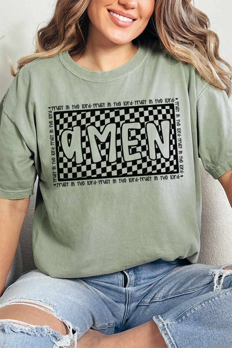 Checkered Trust In The Lord Comfort Colors Adult Ring - Spun Cotton Tee - Wholesale Accessory Market