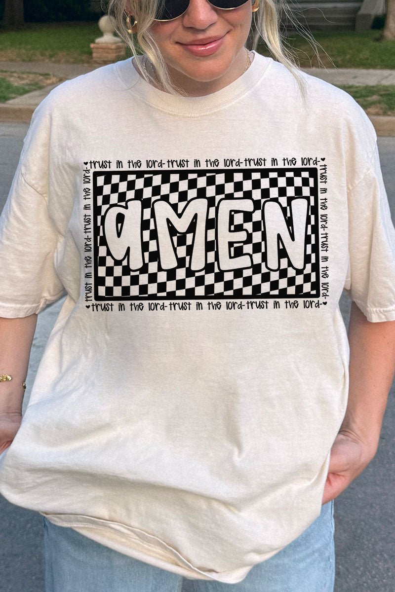 Checkered Trust In The Lord Comfort Colors Adult Ring - Spun Cotton Tee - Wholesale Accessory Market