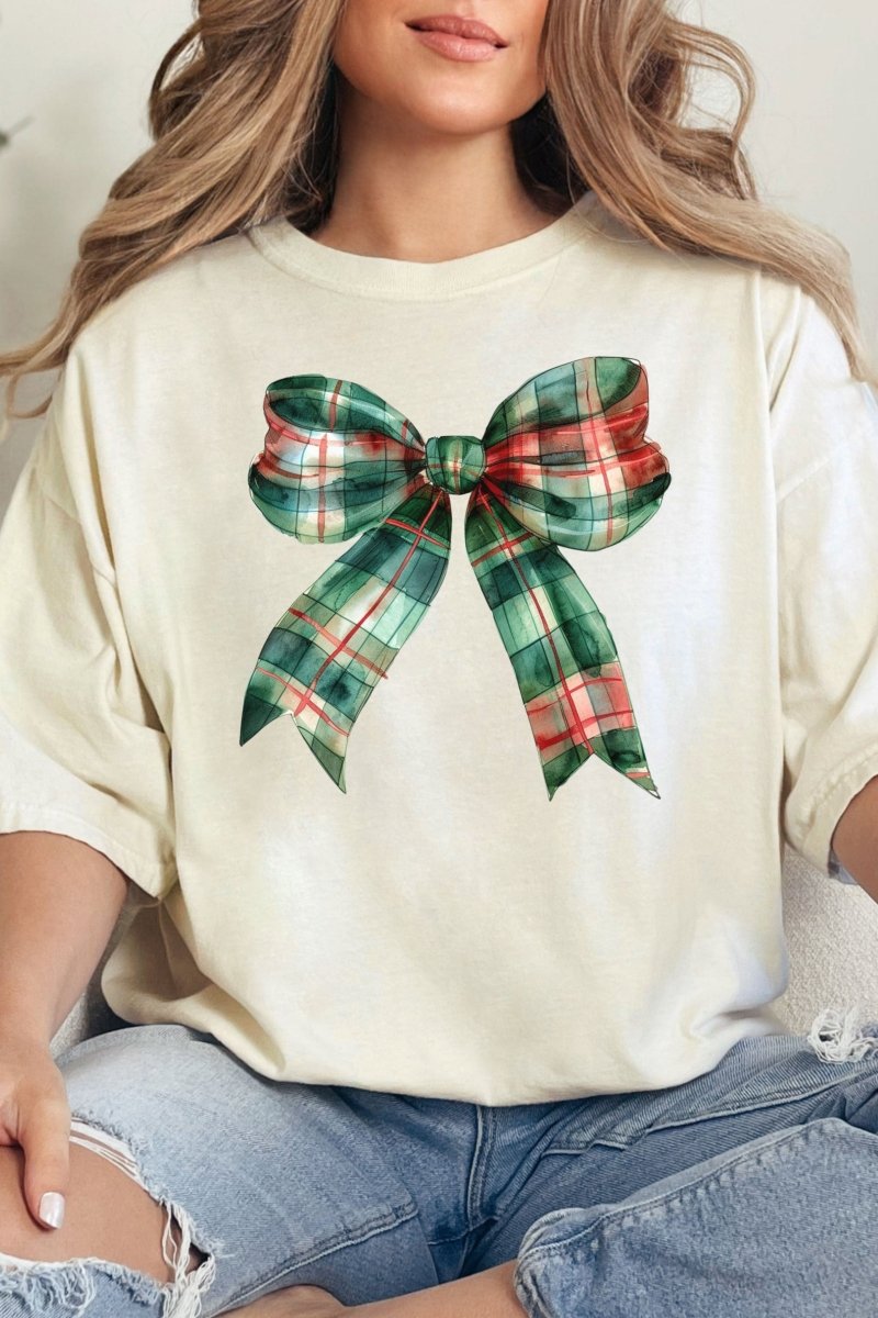 Christmas Plaid Coquette Bow Comfort Colors Adult Ring - Spun Cotton Tee - Wholesale Accessory Market