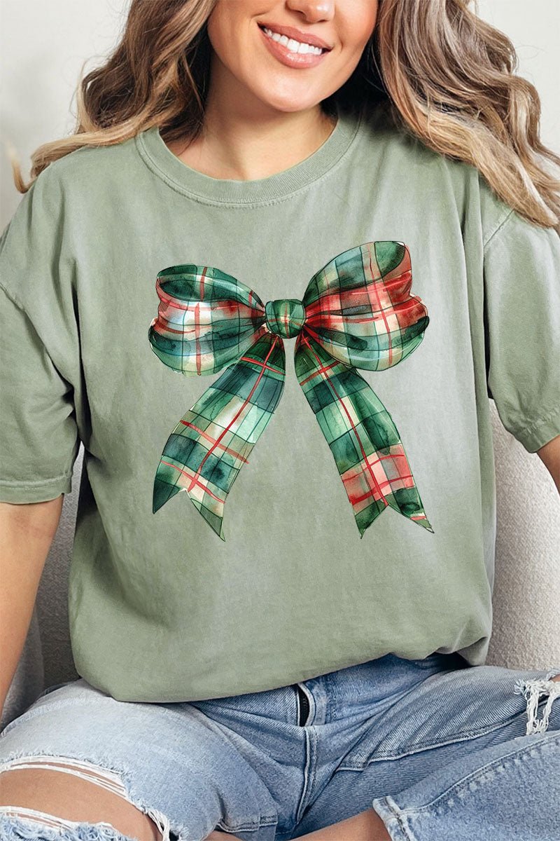 Christmas Plaid Coquette Bow Comfort Colors Adult Ring - Spun Cotton Tee - Wholesale Accessory Market